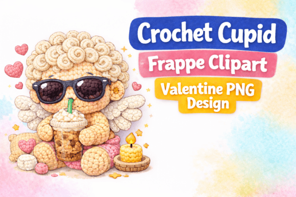 Crochet Cupid Frappe PNG: Elevating Valentine’s Designs with Textured Digital Art
