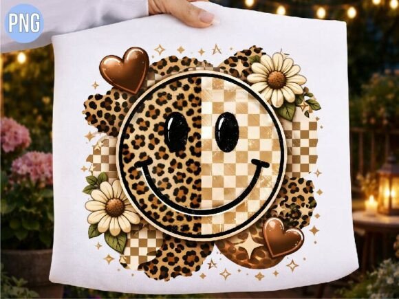 Leopard Checkered Smiley Face PNG Shirt Design