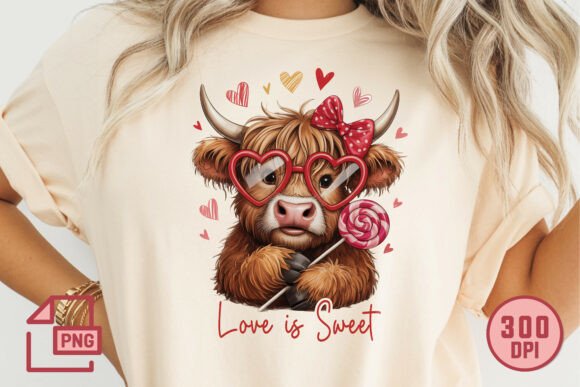 Love is Sweet Highland Cow PNG