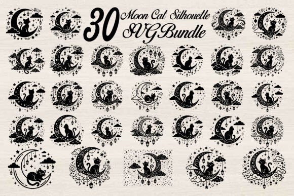 Moon Cat Silhouette SVG Bundle: Elevating Celestial Craft Projects