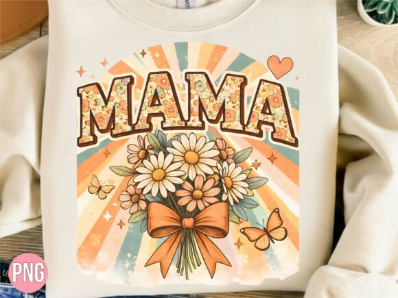 Retro Mama Floral Bouquets Sunburst PNG