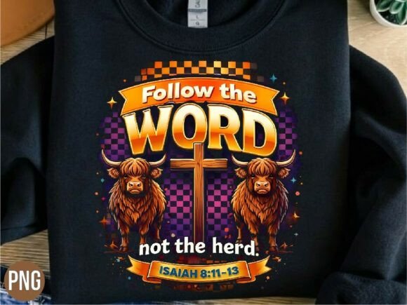 Strategic Branding with the Follow the Word Highland Cow PNG T-shirt Design