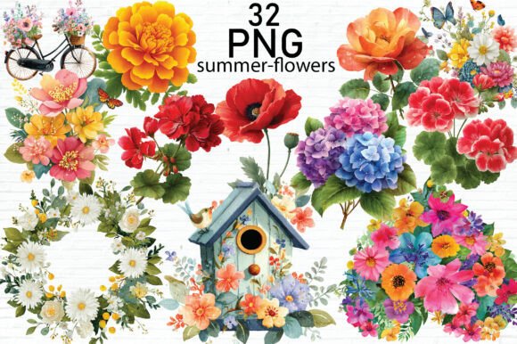 Summer Flowers Watercolor Clipart Bundle