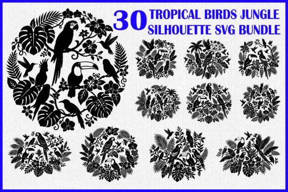 Tropical Birds Jungle Silhouette Art