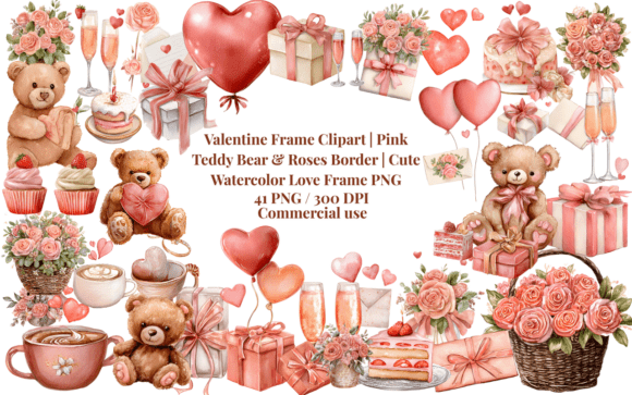 Valentine Frame Clipart, Pink Teddy Bear: A Practical Guide to Soft Watercolor Design