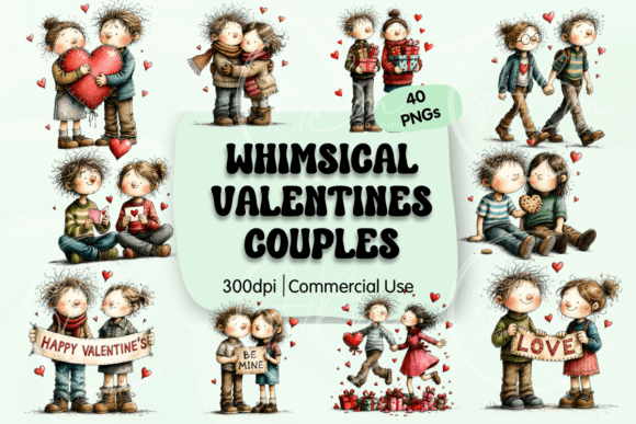Whimsical Valentine Couples PNG Clipart